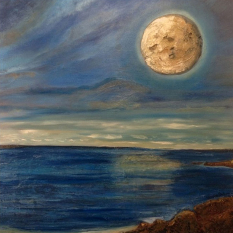 Ταπετσαρία με Ζωγραφική Φεγγάρι πάνω από τη θάλασσα